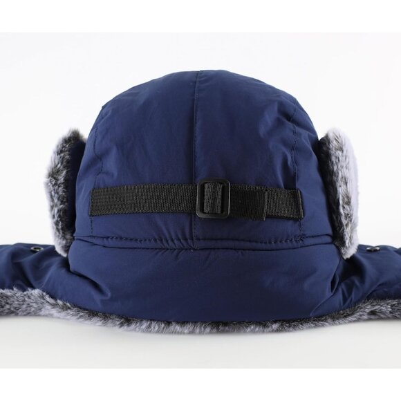 Men Navy Blue Faux Fur Trapper Hat with Face Mask Winter Trooper Hunting Hat - Picture 7 of 8